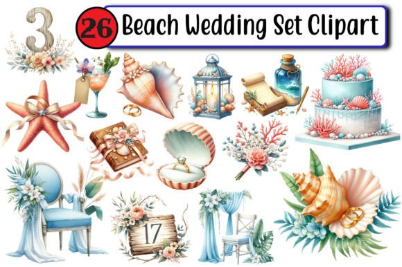 Beach Wedding Set Clipart: A Designer's Dream for Coastal Projects