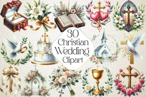 Beautiful Christian Wedding Clipart for Faith-Centered Designs