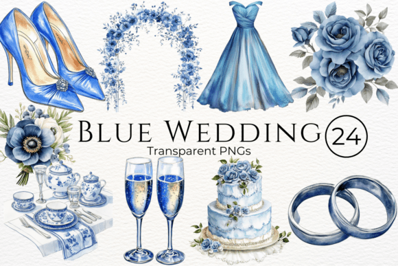 Blue Wedding Watercolor Cliparts: Your Go-To Design Toolkit