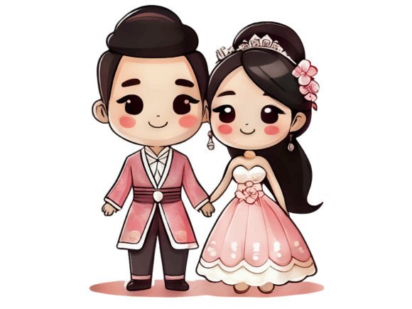Charming Cartoon Wedding Couple: Perfect Design Asset