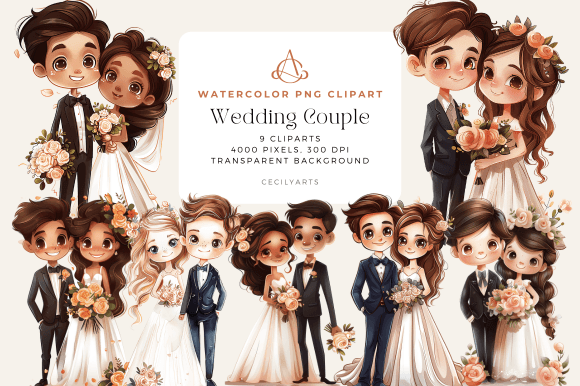 Cute Wedding Couple Cliparts: Charm for Your Creative Projects