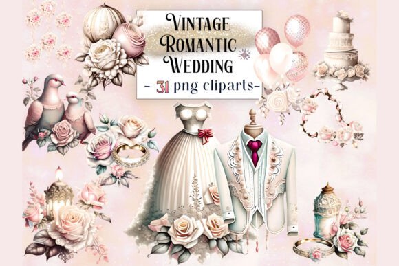 Designing with Vintage Romantic Wedding Clipart