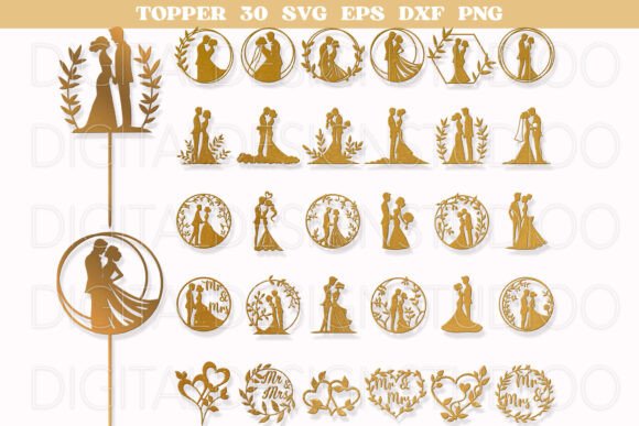 Mr & Mrs SVG Files for Wedding Cake Toppers & More