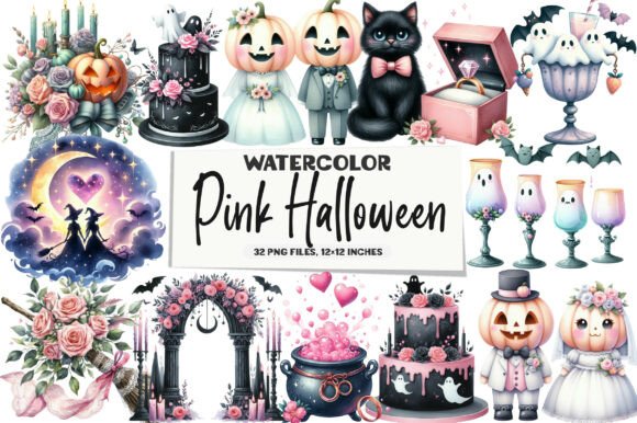 Pink Halloween Witch Wedding Clipart: A Spellbinding Design Bundle