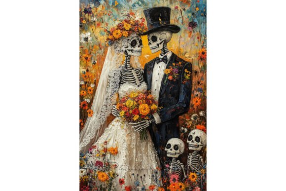 Skeleton Wedding in Autumn Garden: Love Beyond the Grave