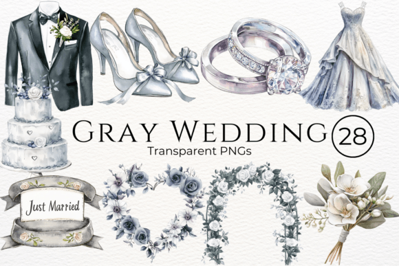 Soft Gray Watercolor Cliparts for Wedding Stationery