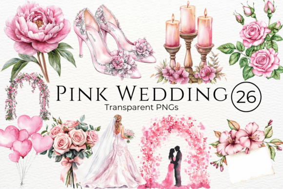 Soft, Romantic Pink Watercolor Cliparts for Wedding Designs