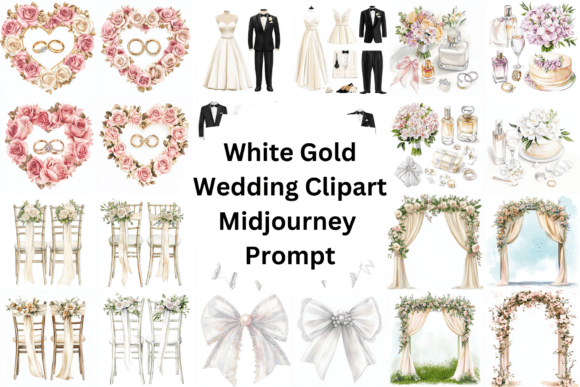 White Gold Wedding Clipart: Shimmering Designs for Elegant Projects