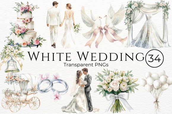 White Wedding Watercolor Cliparts: A Designer's Secret for Soft, Elegant Branding